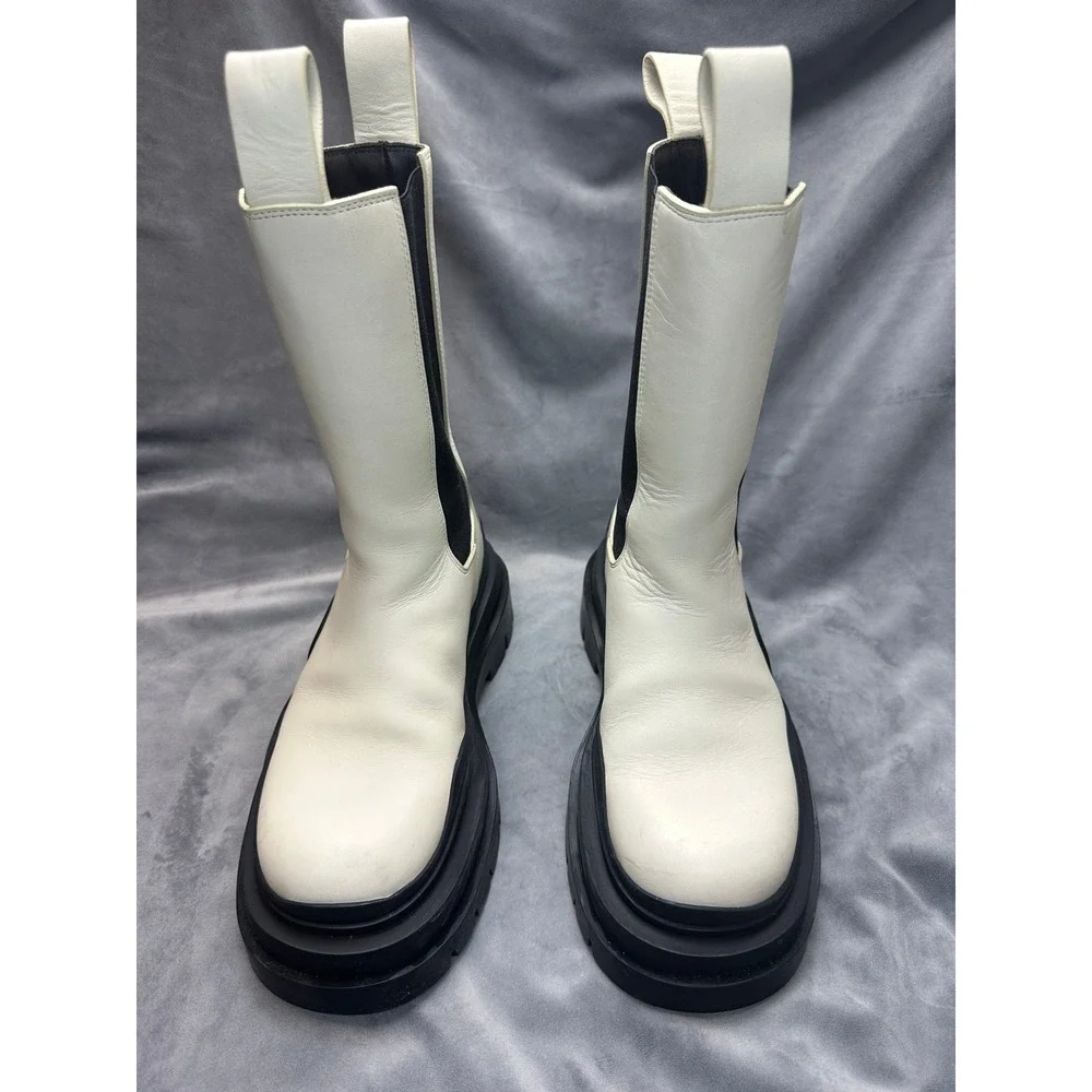 Bottega Veneta Tire‎ Lug Chelsea Boot in Sea Salt Black Italy Size EU 34